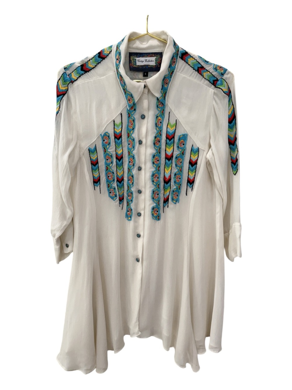 Vintage Collection Southwestern embroidered high-low tunic shirt